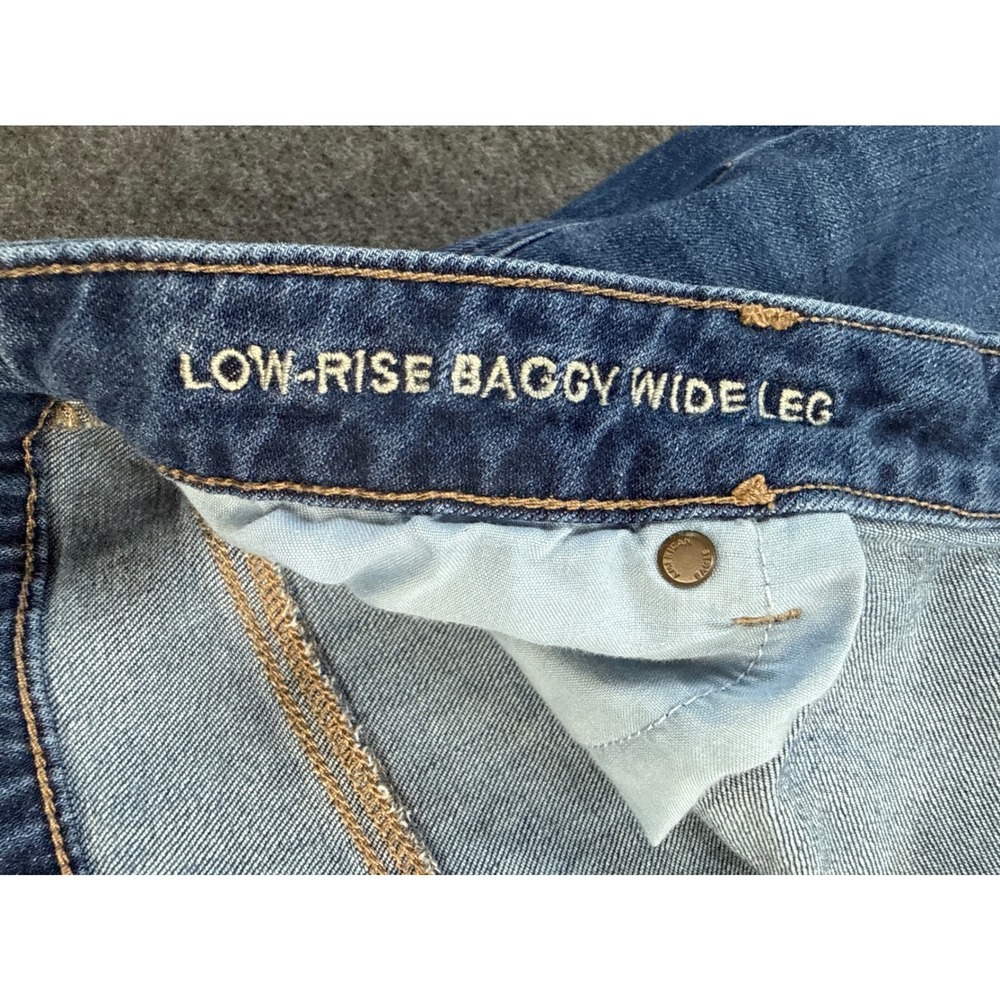 American Eagle Baggy Wide Leg Jeans Women 16 Study Academia Low Rise Raw Hem Blu - Picture 3 of 15